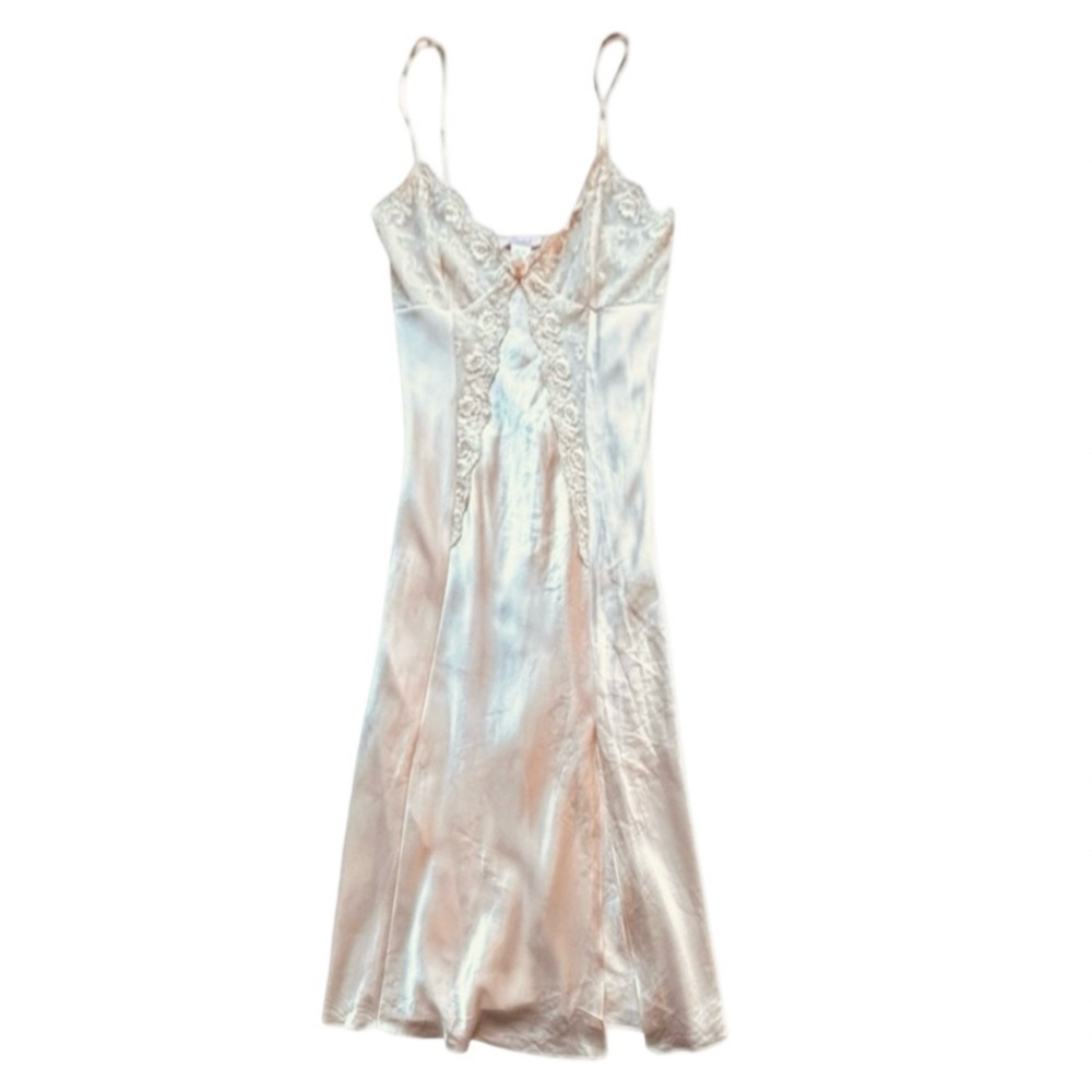🤘🏼Vintage Grunge Goddess Satin & Lace Front Slit Slip/Slipdress - Picture 3 of 13
